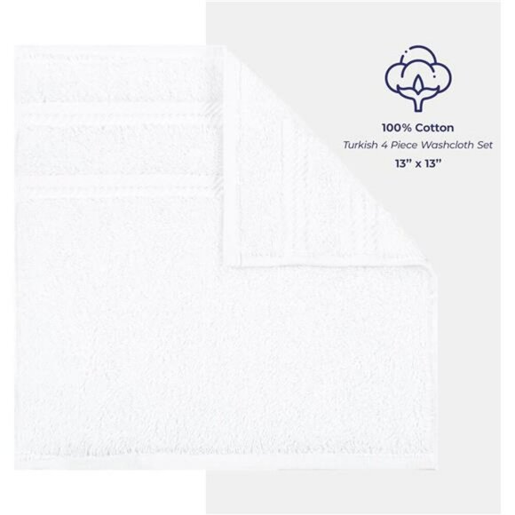 White Cotton Washcloth Set 4 Pack 13x13 Soft Face Body Towels Bathroom Rags - Picture 5 of 7